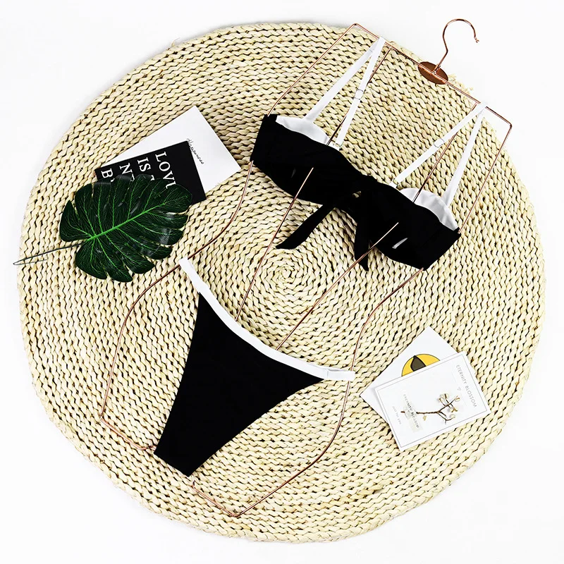 TYAKKVE 2024 New Black And White Patchwork Bikini Swimwear Sexy Backless Split Bikini Swimsuit Two Piece Beach Swimsuit Female