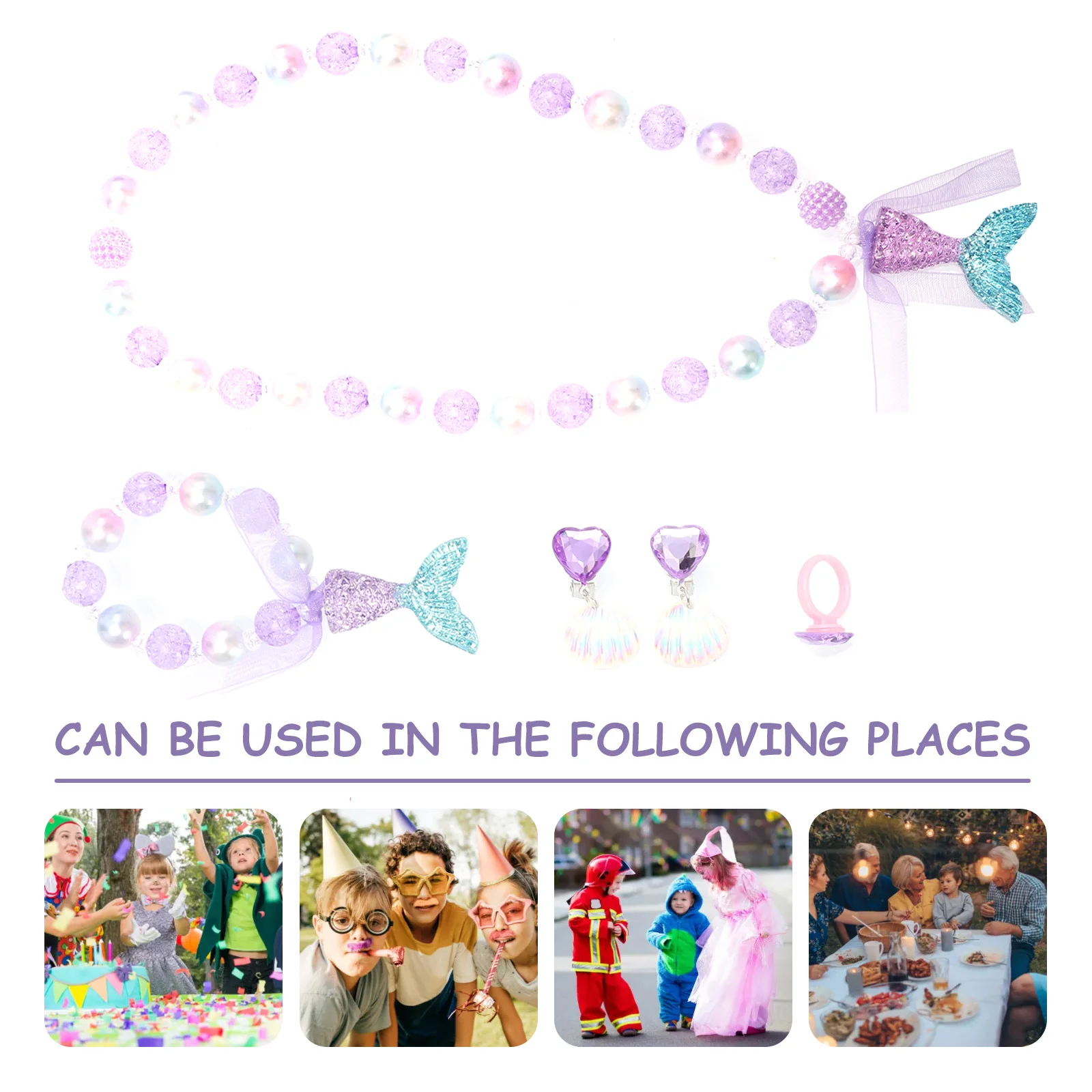 

Mermaid Tail Pearl Necklace Kids Jewelry Set Clip on Earrings Party Banquet Everyday Wear Plastic Resin