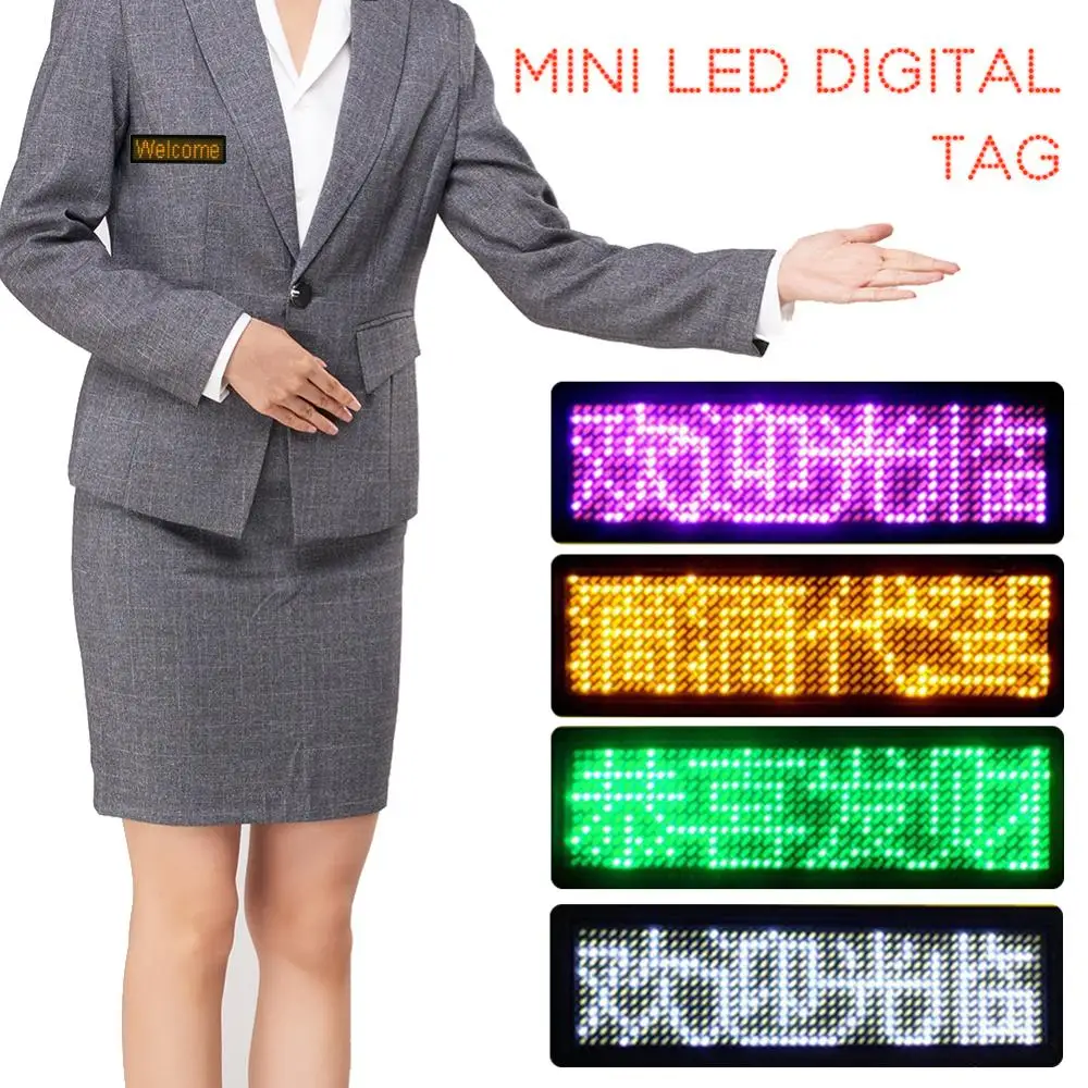 Mini Led Digital Display Rechargeable Bluetooth App Control Programmable Name Badge Durable Scrolling Message Tag For Festivals