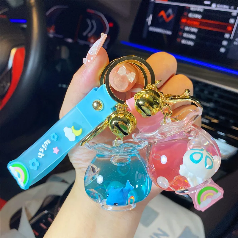 3pcs Creative Ocean Doll Fish Tank Quicksand Bottle portachiavi Floating Pearl Glitter paillettes Liquid portachiavi borsa ciondolo regalo