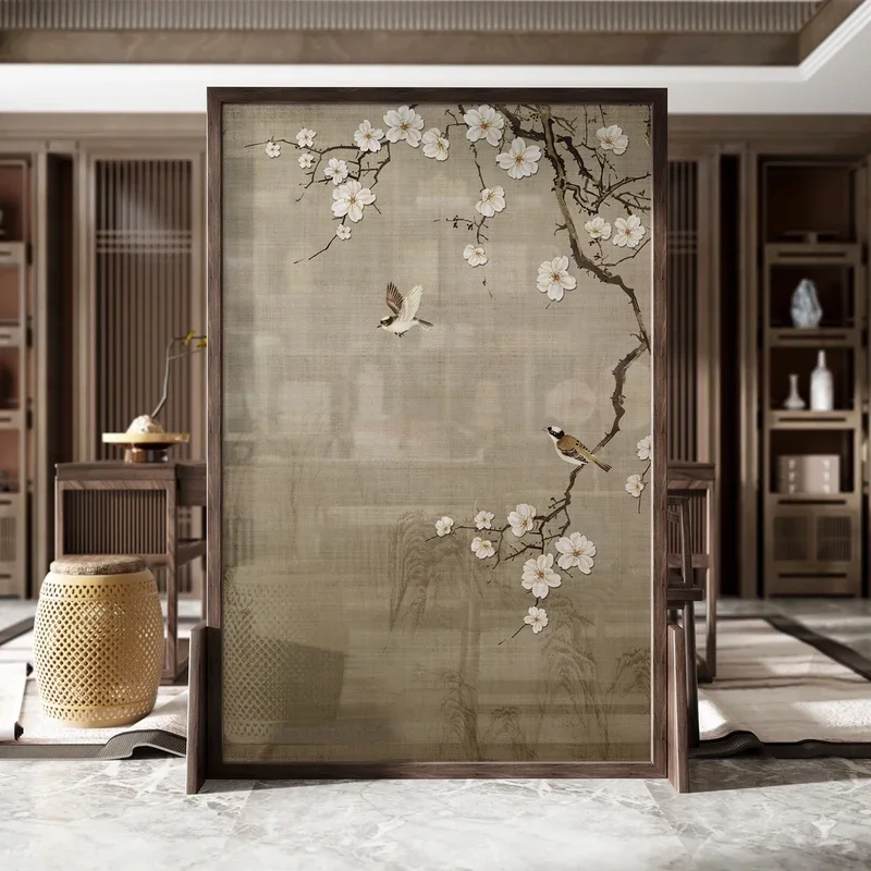 The new Chinese screen divides the living room, bedroom, door, porch, office, solid wood, mobile plum blossom tea room.