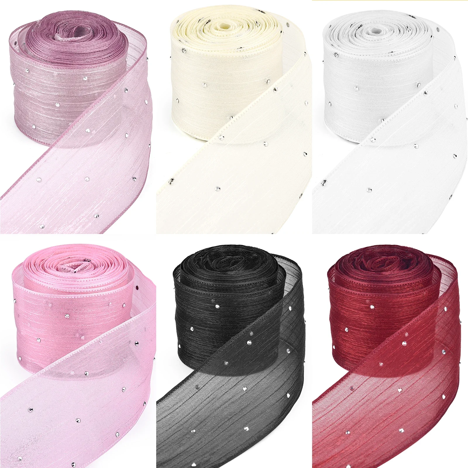 5M * 4CM Diamant Plissee Mesh Organza Band Rolle für DIY Haar Bogen Material Geschenk Box Blume Verpackung kleidung Dekoration