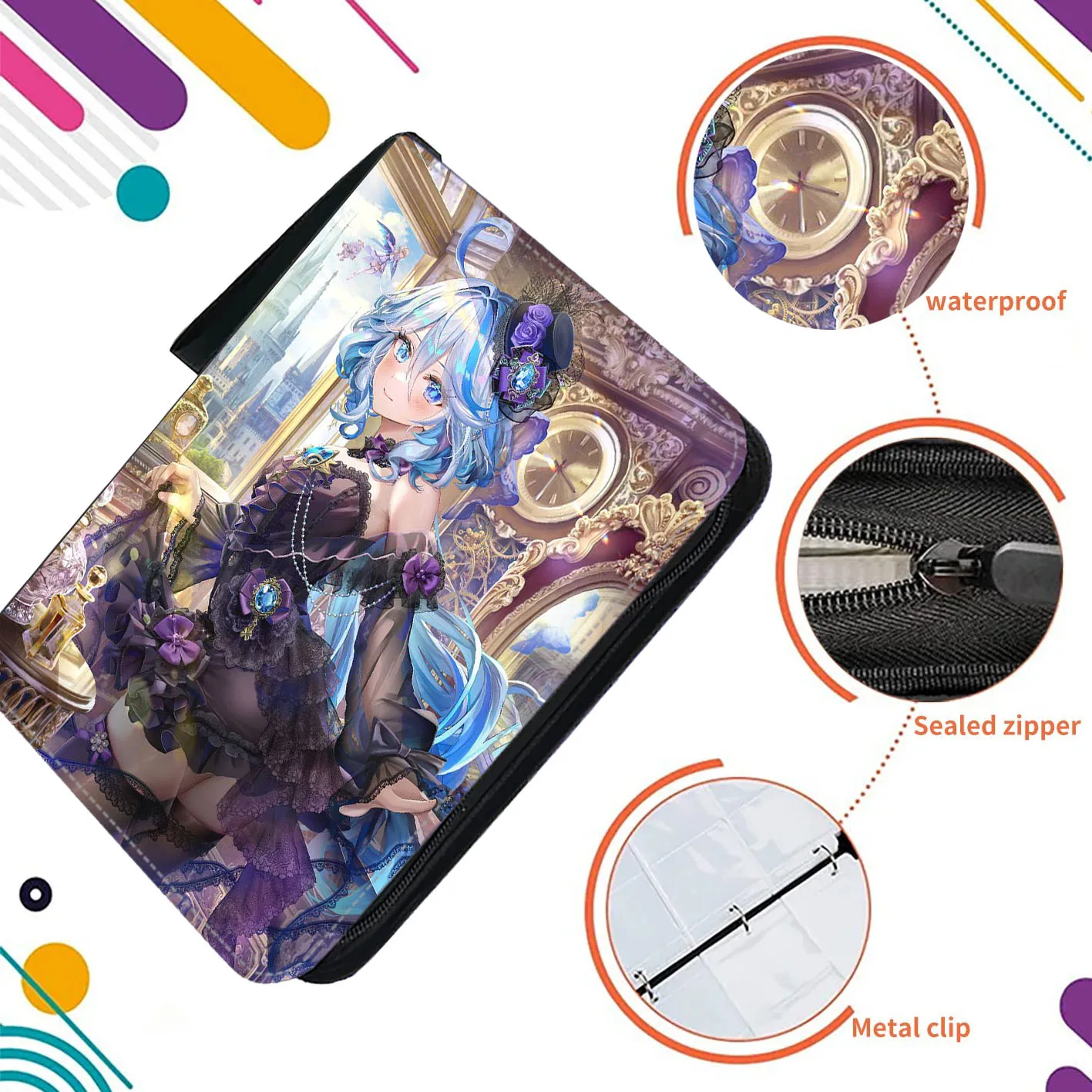 Genshin Impact Card Binder Collector Book Folder 4/9 Pocket Zipper Anime Trading Game Card Album Holder con 50 pagine interne