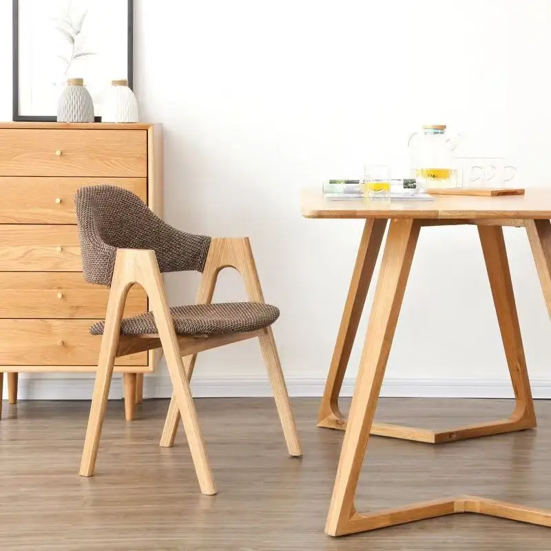 #Real Wood Dining Chair with Soft Upholstery, Fabric-covered Office Conference Backrest Chair