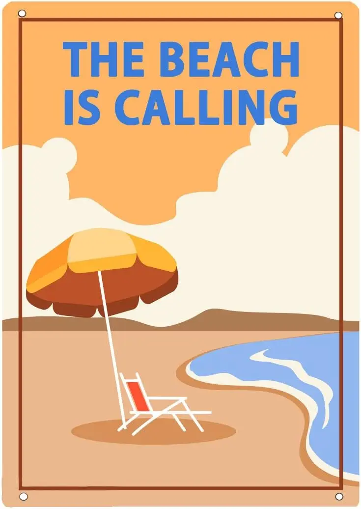 Nwijvsn The Beach is Calling Tin Sign Vintage Retro Wall Decor Beach Sign Beach House Sign Metal Decor 8x12 Inch sign