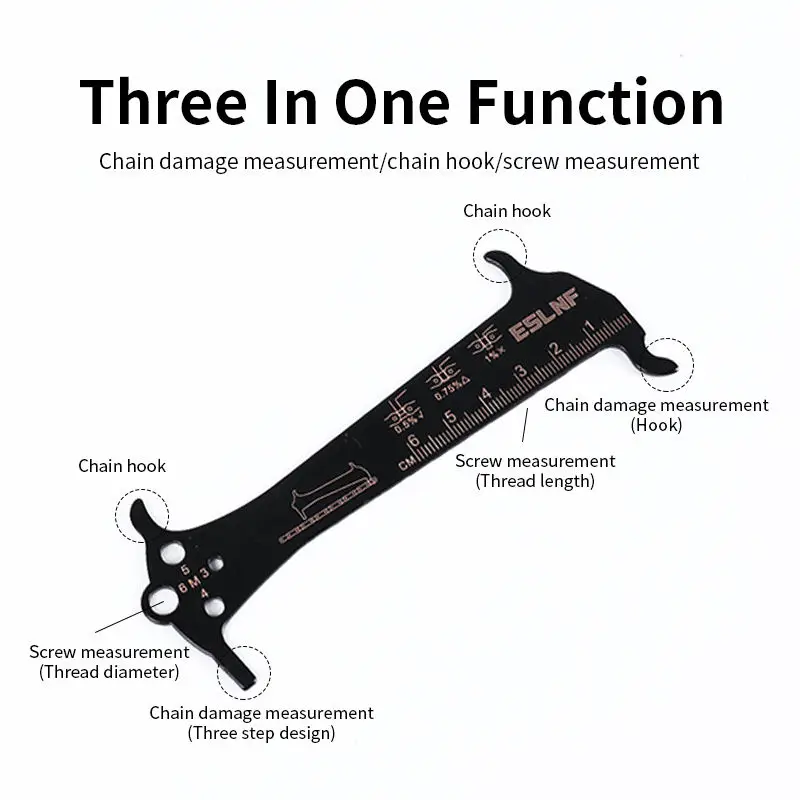 Stainless Steel Bicycle Chain Wear Indicator Ruler Ultralight Road Bicycle Chain Repair Tool Screw Diameter Measurement