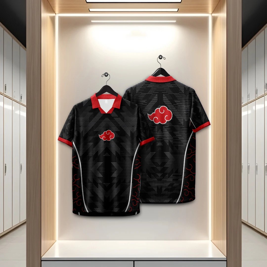 T-shirt polo con scollo a V serie Naruto da uomo con motivo sigillo anime Top casual a maniche corte allentato ad asciugatura rapida