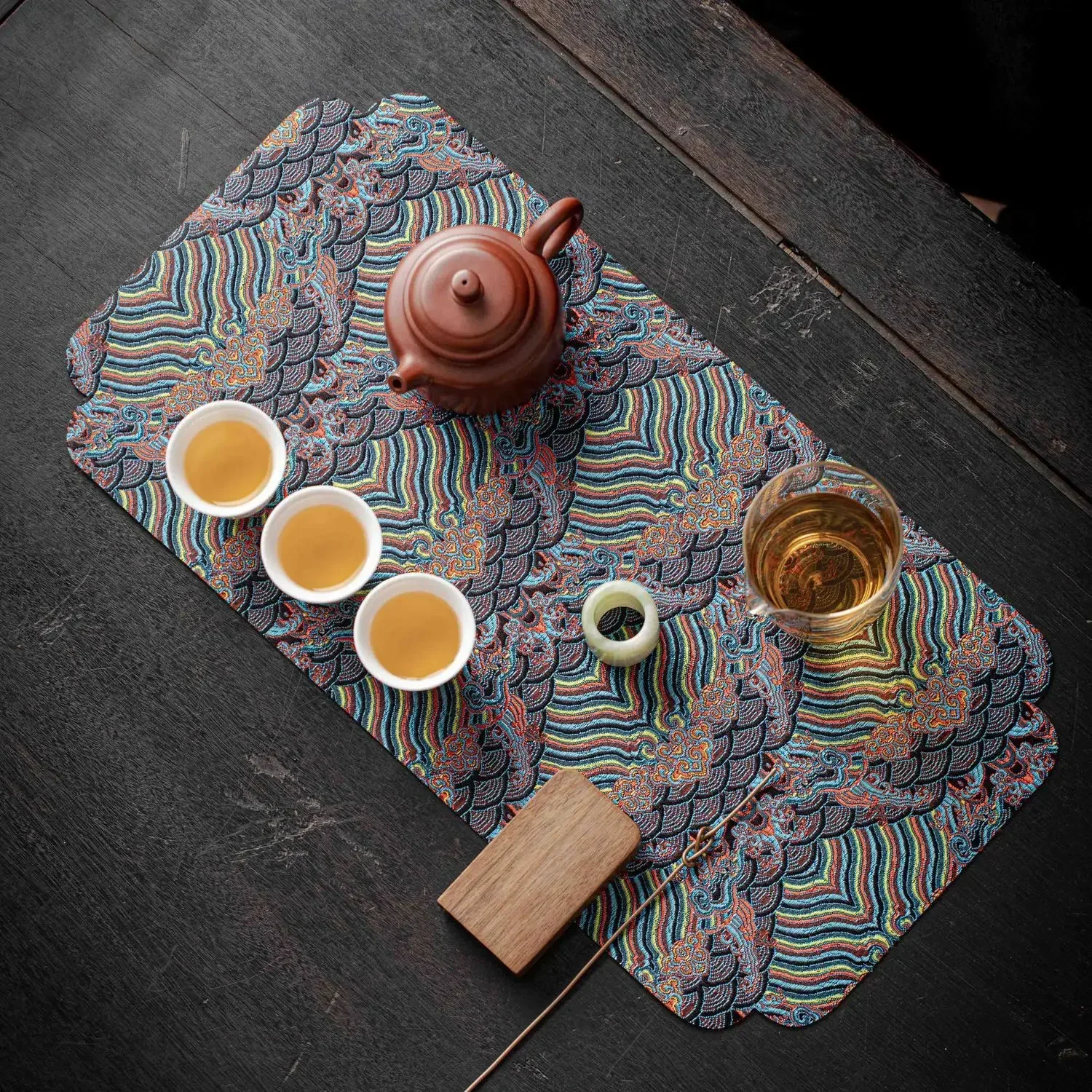 Double-Sided Brocade Tea Mat - Chinese Zen Style Non-Slip Dry Brewing Pad for Tea Ceremony Vintage Table DecorTraditionalCoaster