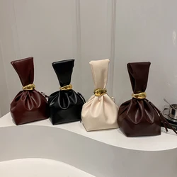 New Mini PU Leather Underarm Pleated Bag For Women Fashion Designer Female Retro Shoulder Bag Handbags And Purses