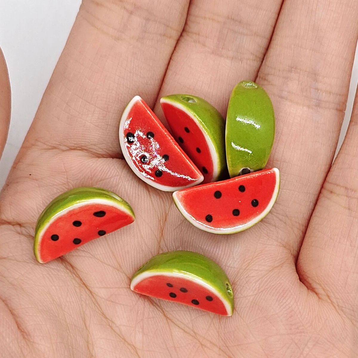19mm 4/8pcs Red Watermelon Slice Ceramic Beads Summer Fruit Pendant for Boho Jewelry Necklace Bracelet Making Supplies Gift