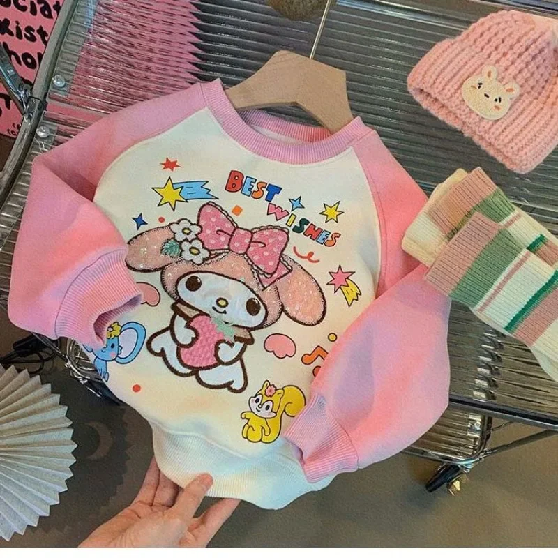 Hoodie de lã de manga comprida infantil, camisa Kawaii doce, roupas fofas, presentes lindos para crianças, Sanrio Ins My Melody Plus