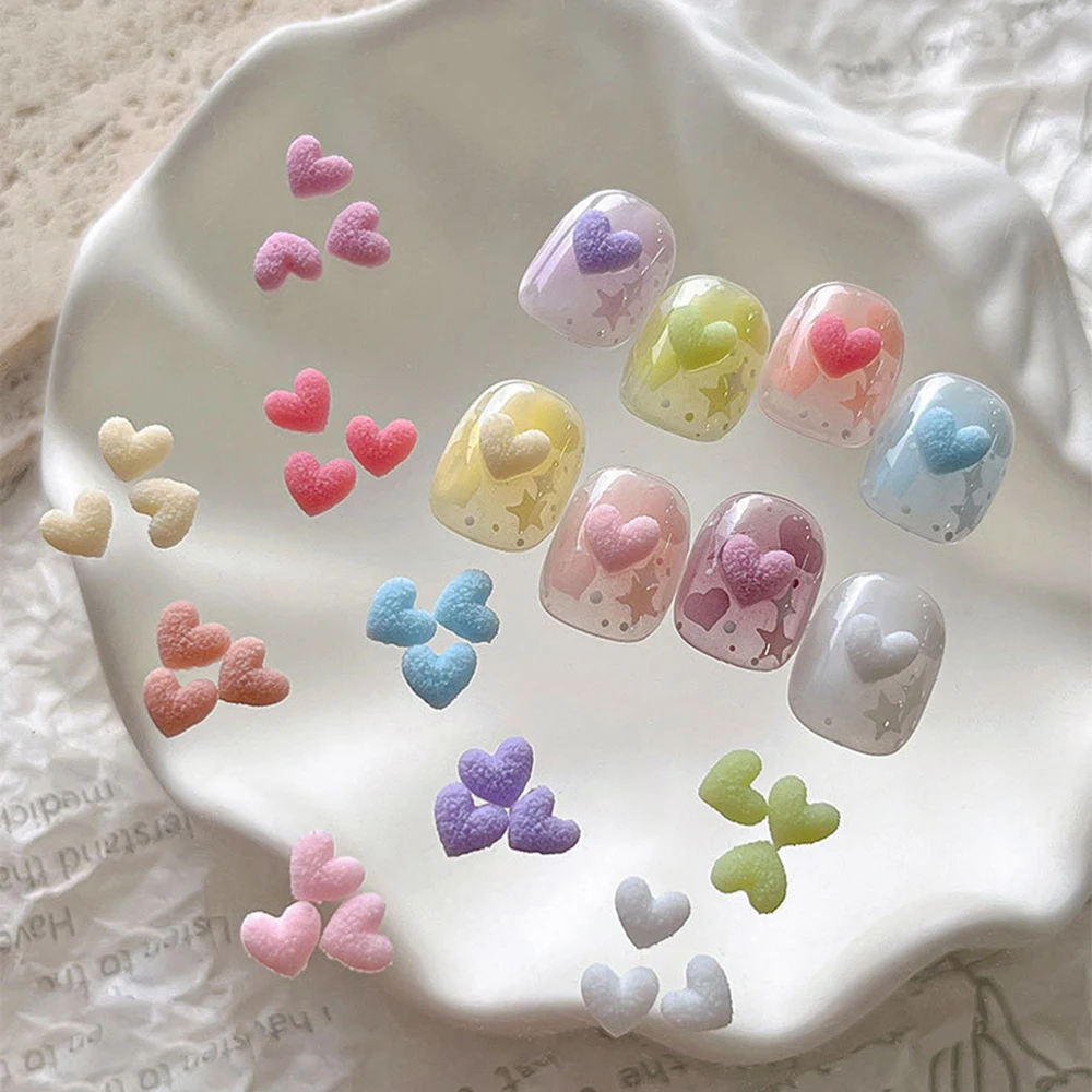 Mix Macaron 3D Mini-Herz-Nagelcharms, 50 Stück, raue matte Oberfläche, flache Rückseite, Harzherzen, Nagelkunst-Dekorationen, DIY-Maniküre-Zubehör