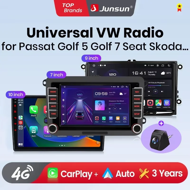 Junsun 7 9 10 Inch Universal Car Radio for Volkswagen VW Passat B6 B7 T5 Tiguan Touran GOLF POLO Wireless CarPlay Android Auto