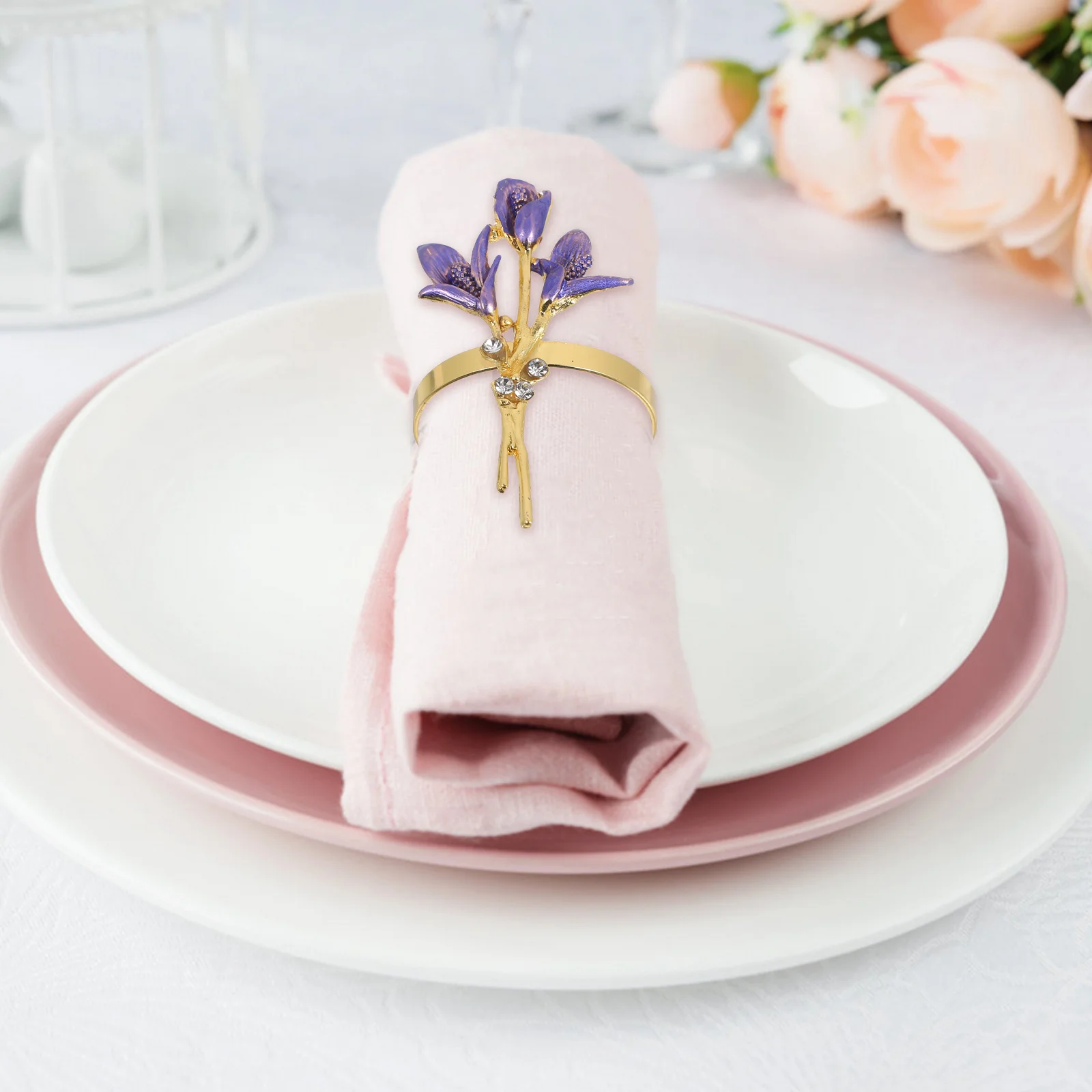 

6Pcs Floral Napkin Rings Zinc Alloy Dinner Table Decoration for Wedding Birthday Holiday Events Napkin Ring Baby Shower Supplies