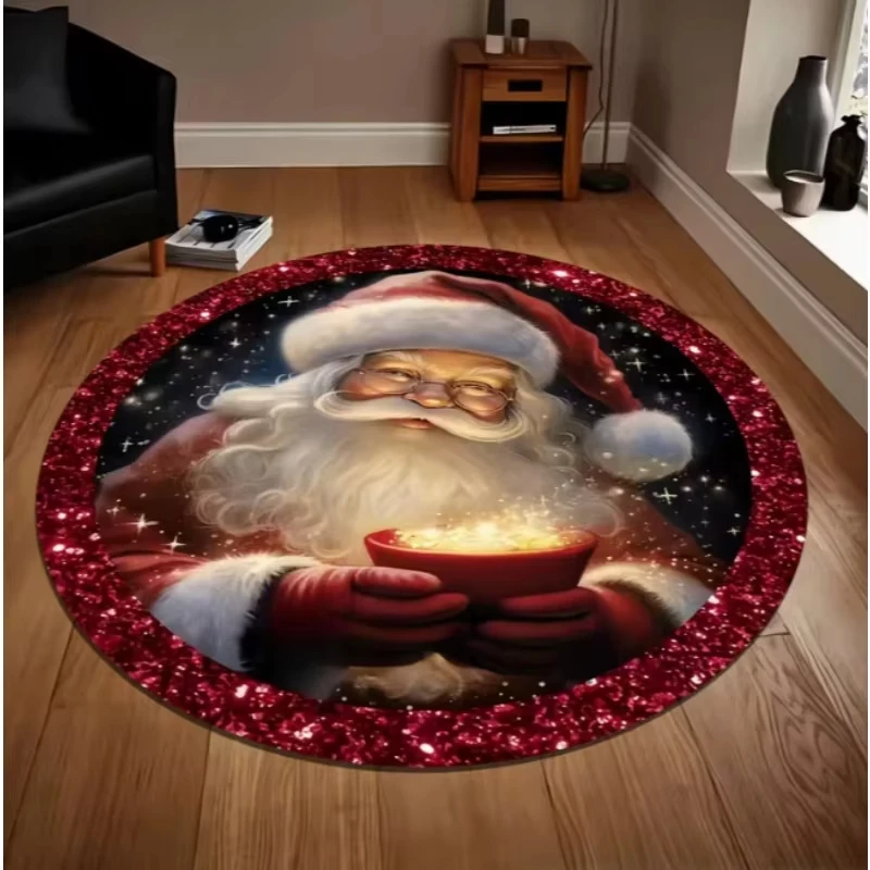 VIKAMA Christmas Themed Carpet Santa Claus and Snowflake Circular Soft Living Room Floor Mat Good Living Rooms Study Game Rooms