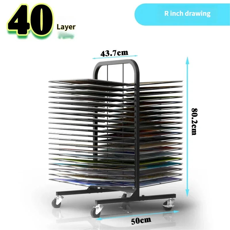 Art Drying Rack with Wheels Iron Fashion Stable Art Studio Storage Drawings 18 Shelves Portable for Artist Drawings Sketches