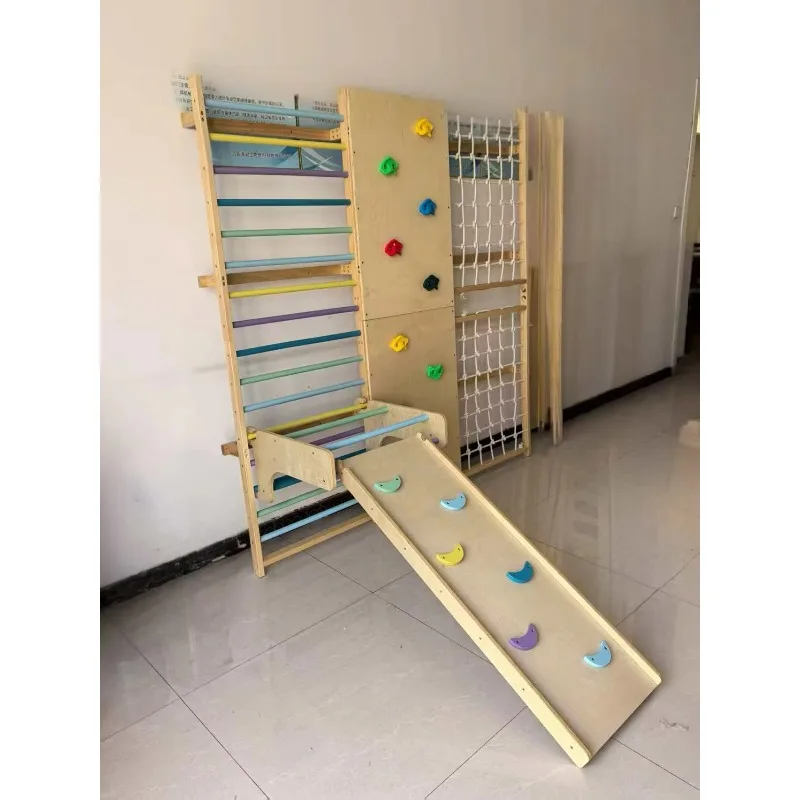 Multifunctional Indoor Children's Gym Climbing Wall Swedish Ladder Indoor Climbers & Play Structures 200x65x200cm