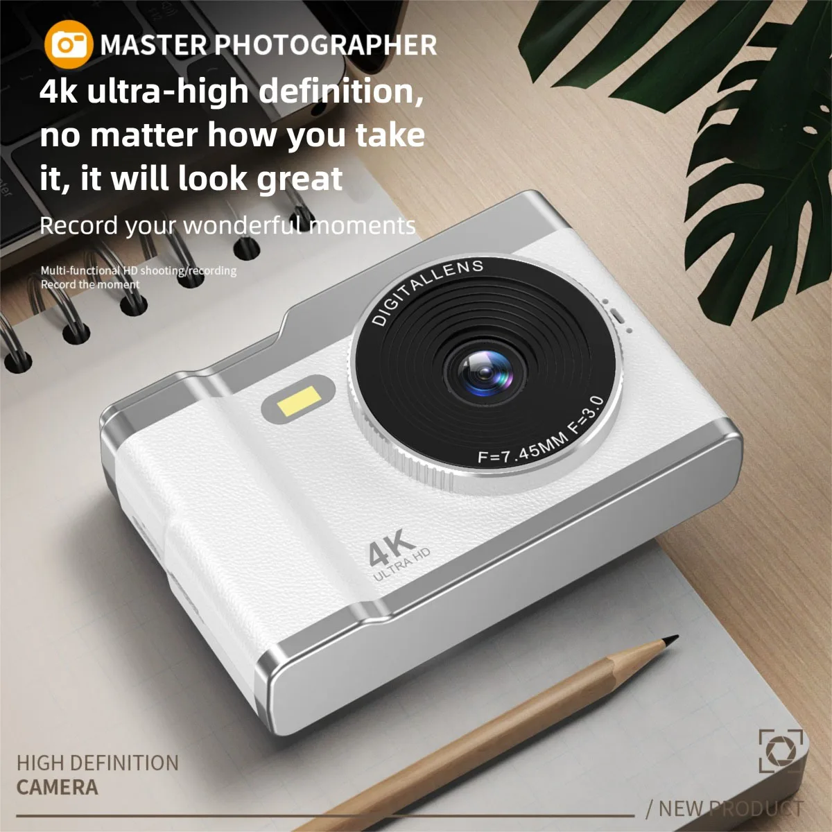 

64MP Digital Camera for Teens Kids 1080P HD 8X Digital Zoom Auto-focus Pocket Compact Camera for Photography Travel Vlogging Ins
