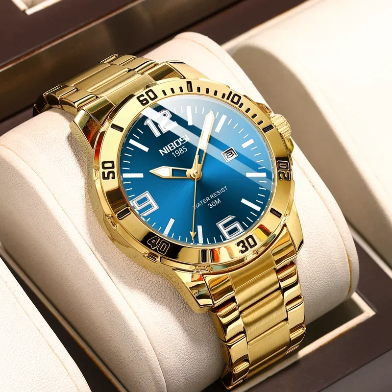 NIBOSI Luxury Man Wristwatch Business Stainless Steel Date Quartz Men Watch Waterproof Luminous Date Men's Watches Clock