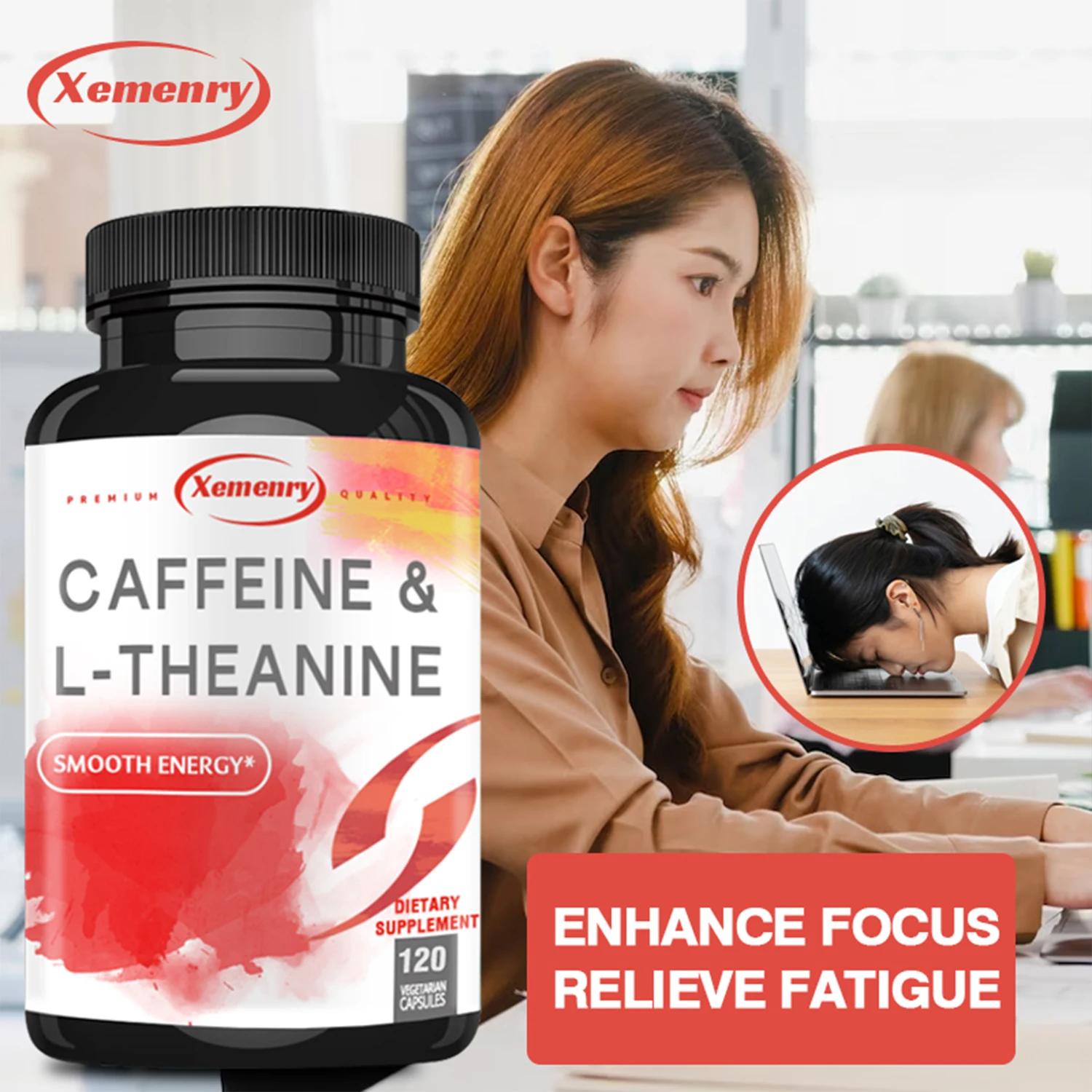 

Caffeine and L-Theanine Supplement - Focus and Clarity, Dietary Supplement, Used To Support Energy - 120 Capsules