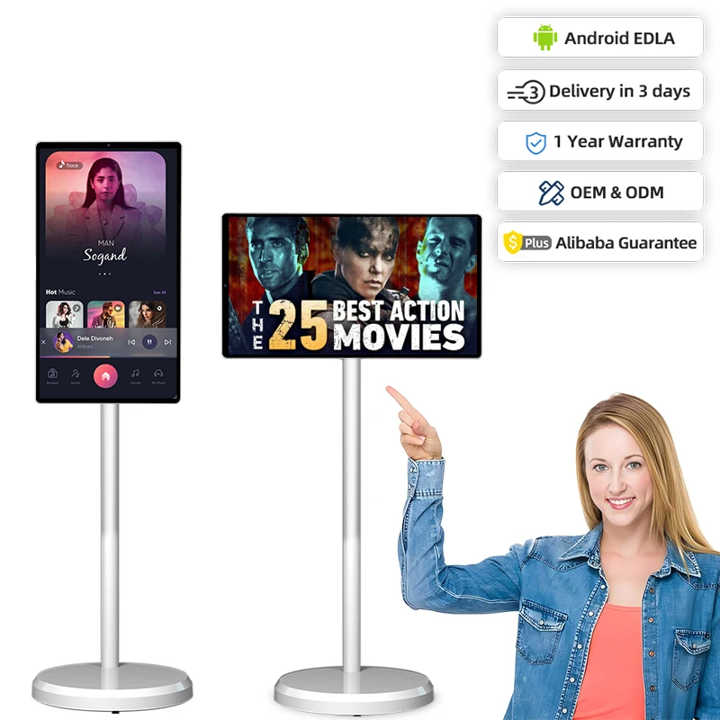 21.5 Inch Mobile Portable Tv Wireless Lcd Android Tv 1080P Movable Smart Television For Classes Touch Screen Smart Tv