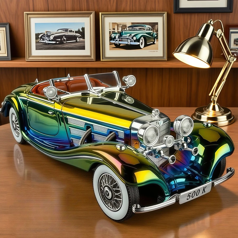 

1:24 500K 300SL сплав, винтажный автомобиль, литая под давлением игрушечная модель, переднее колесо, рулевые двери, открытый звук, свет, откатная задняя коллекция подарков для мальчика