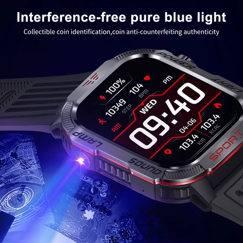 Imagen 2 del producto Reloj inteligente MISIRUN para hombre, linterna LED, brújula, altitud, presión de aire, más de 100 modos deportivos, rastreador de Fitness, reloj inteligente militar para exteriores