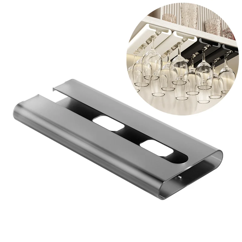 

Wine Glass Rack Holder Under Cabinet Free Punching Hanging Storage Stemware Organizer Kitchen Space Saver