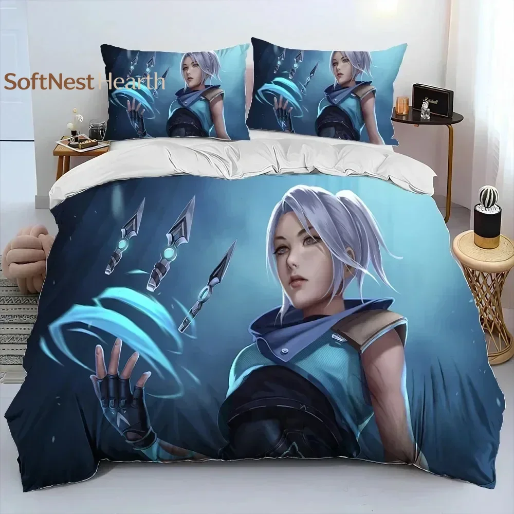 2026 3D VALORANT Game Gamer Cartoon Comforter Bedding Set,Duvet Cover Bed Set Quilt Cover Pillowcase,king Queen Size Bedding Set