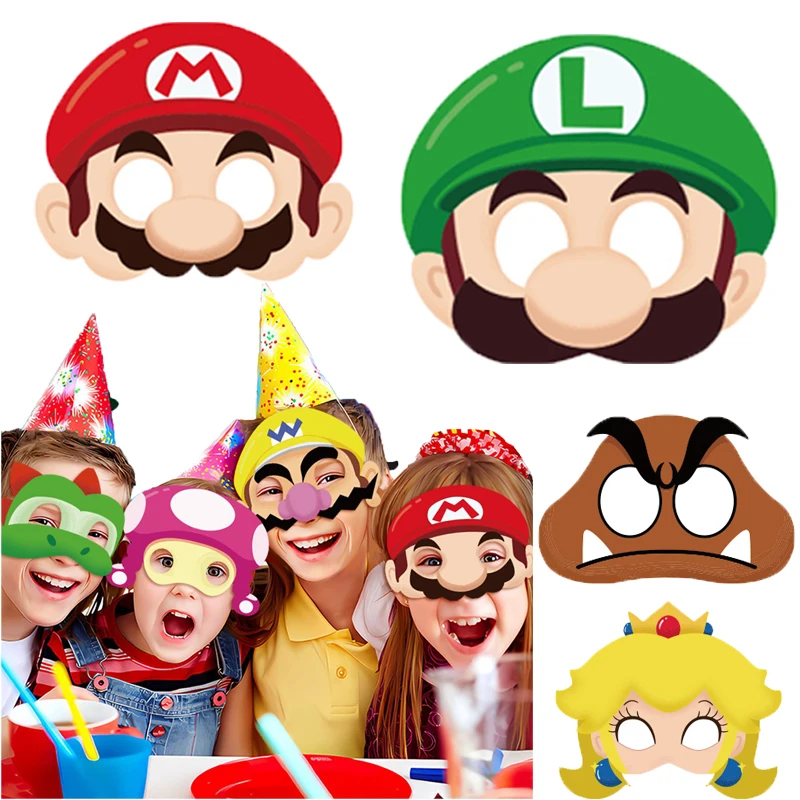 12Pcs Mario Bros Accessories Children's Party Mask Role-playing Luigi Daisy Yoshi Toad Mask Cartoon Mario Game Dress Up Gift