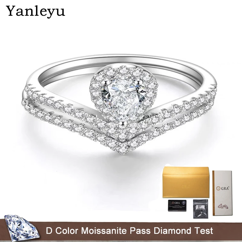 

Yanleyu Real Moissanite Engagement Ring for Women Promise Ring 1CT Waterdrop D Color Diamond Wedding Band Platinum PT950 Jewelry