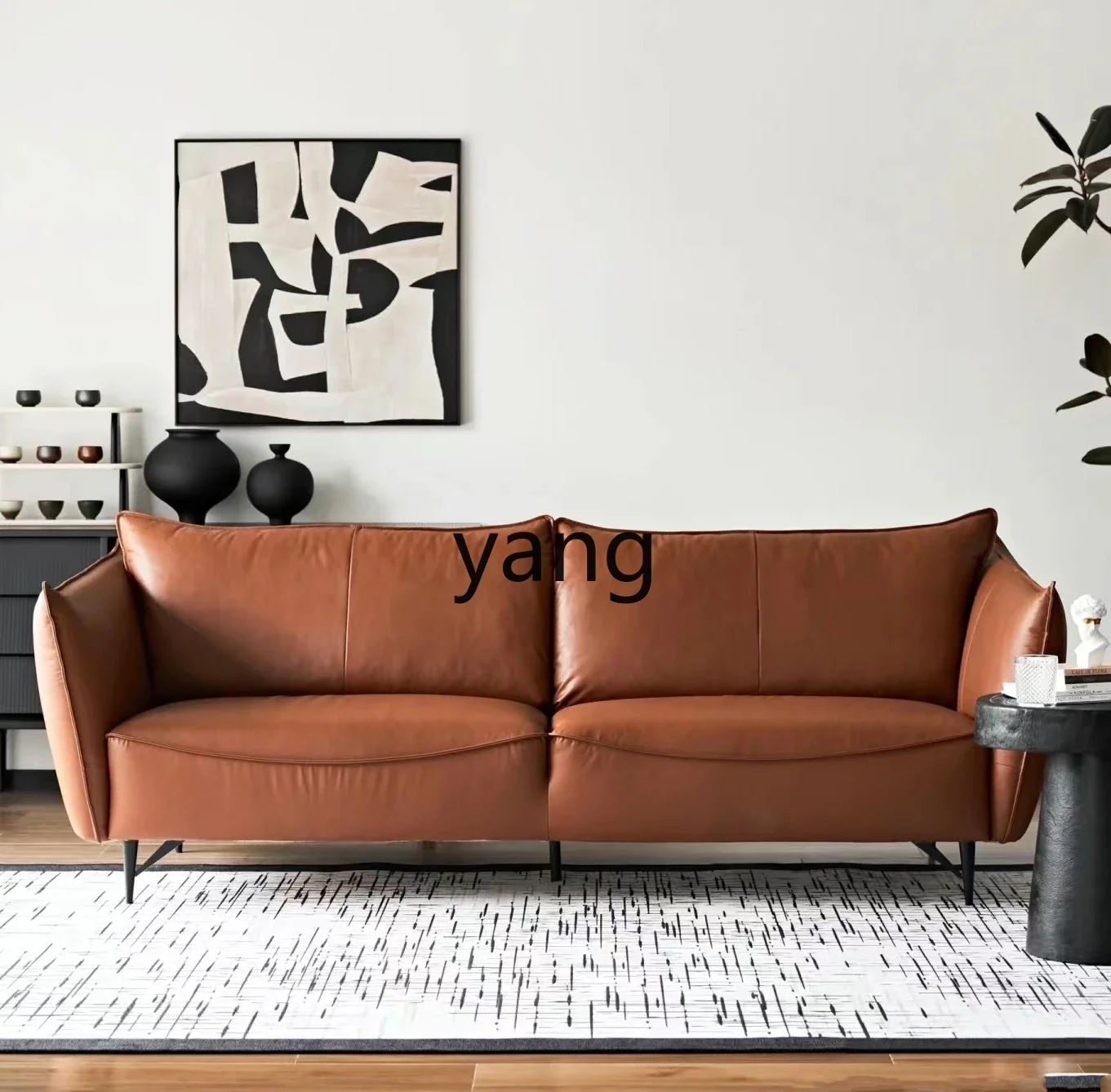 LH1 Nordic leather modern simple living room medieval first layer cowhide office reception sofa