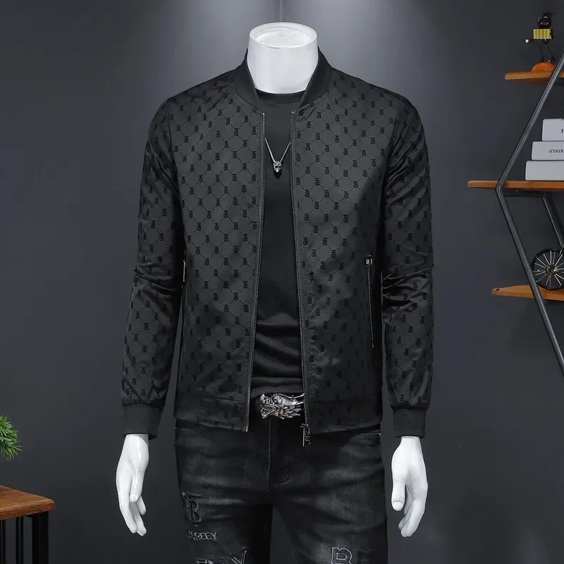 Spring and Autumn New Men's Casual Sports Jacket Black Fashion Slim Fit Baseball Collar Jackets Printed Coats Streetwear