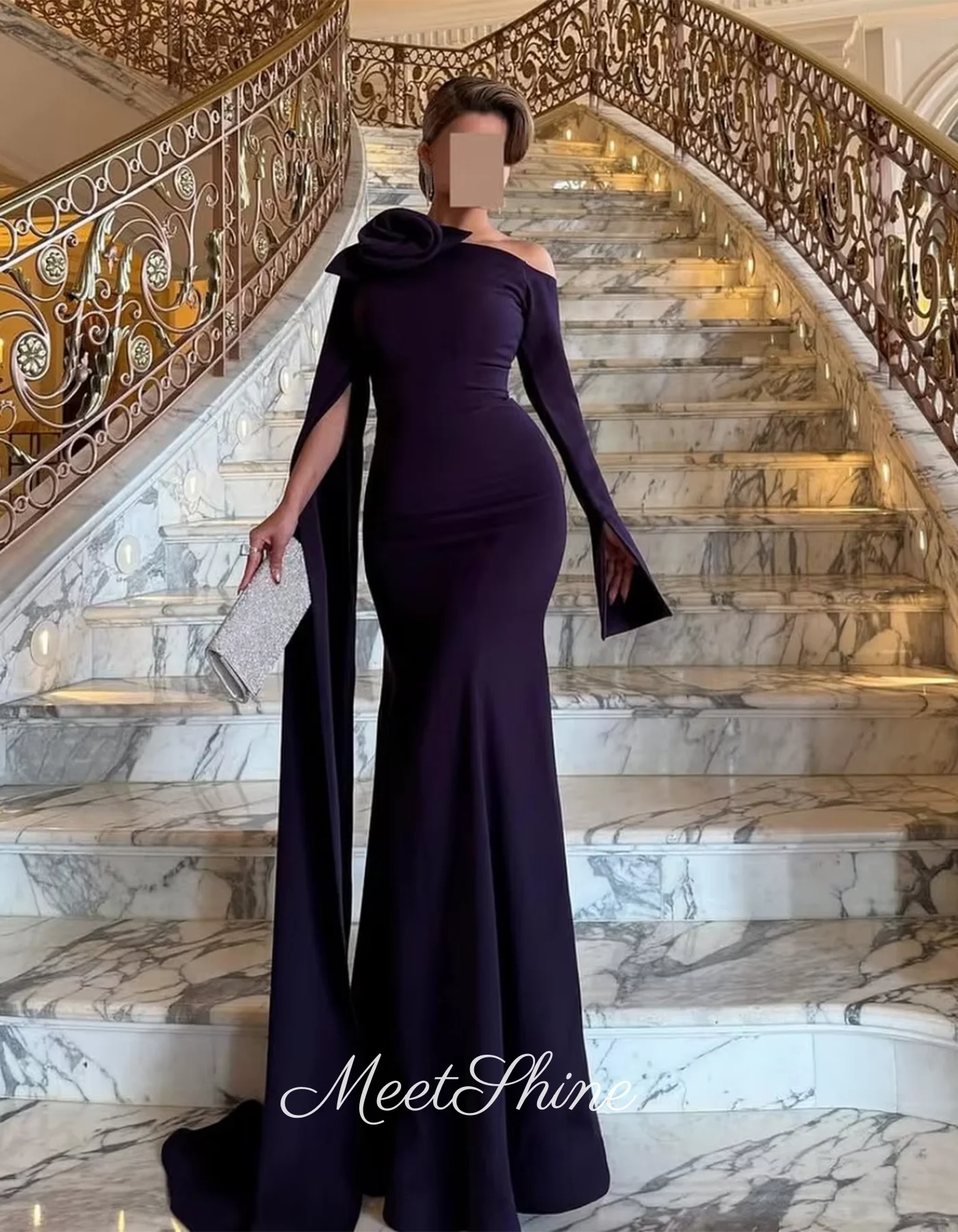 فساتين سهرة حورية البحر أرجوانية بكتف واحد من الساتان فستان رسمي لحفلات الزفاف والحفلات الراقصة 2025 فساتين مناسبة خاصة مخصصة #2