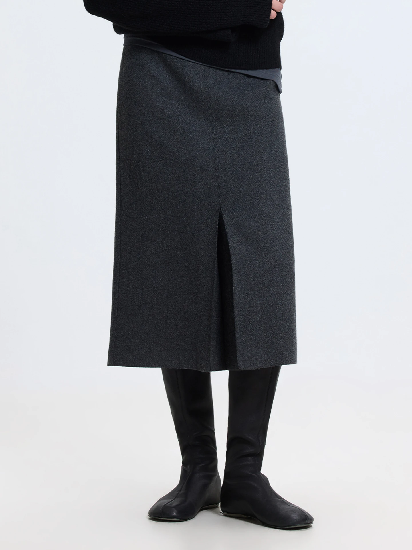 

Шерстяная юбка LUR средней длины с высокой талией, асимметричным подолом, эффектом стройности, удобная для повседневной носки