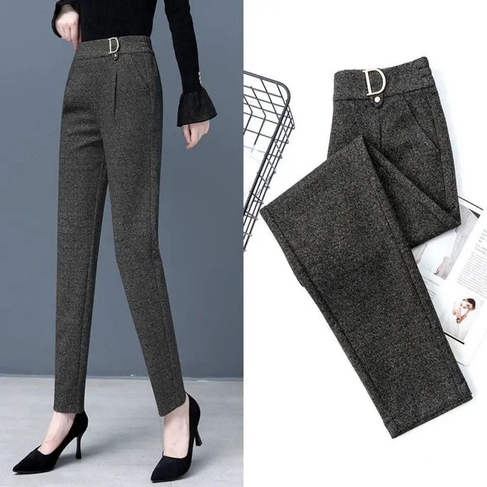 Pantalon en laine pour femme, pantalon carotte amincissant, pantalon taille haute adt, jambe droite, sarouel décontracté, nouveaux articles, automne et hiver 2024