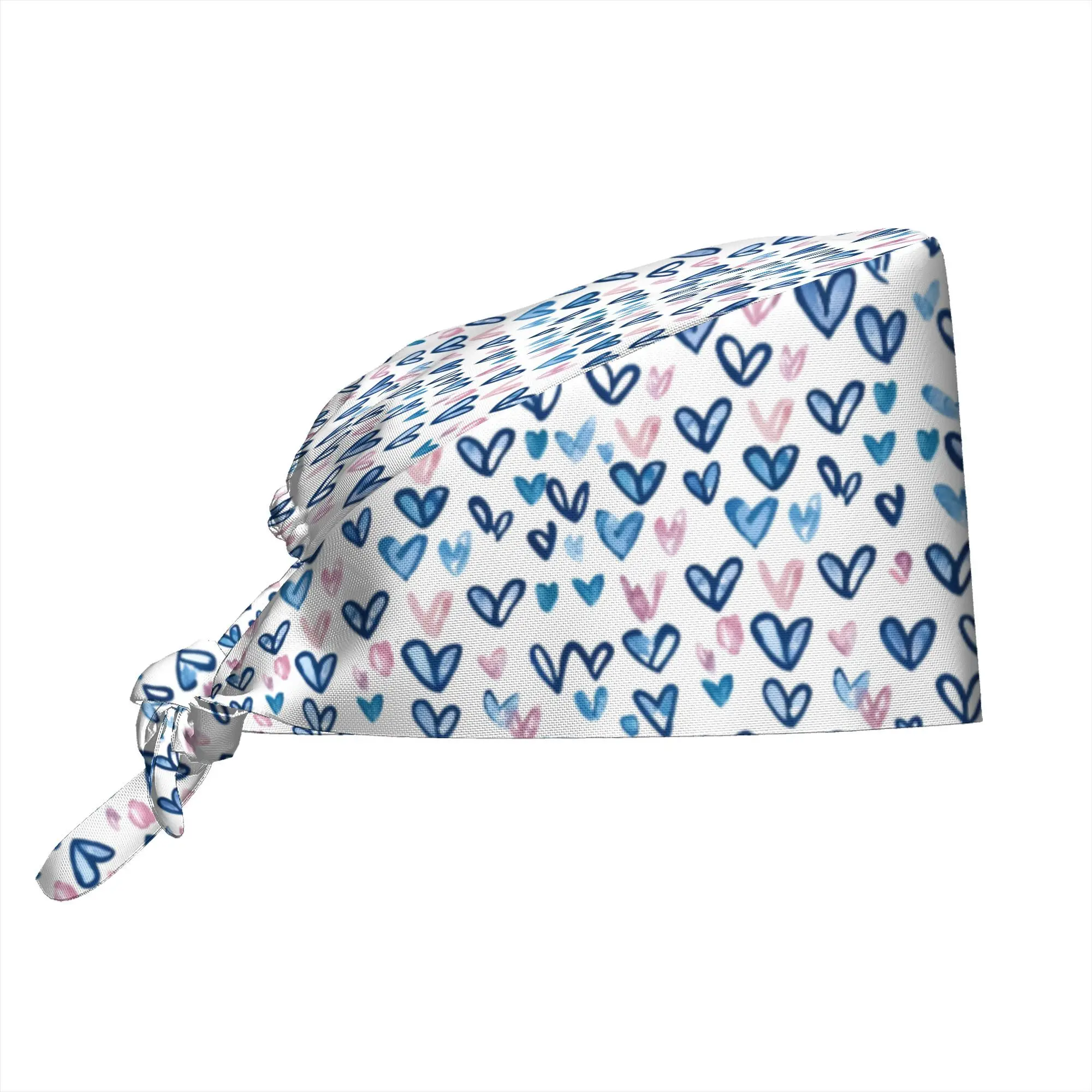 Watercolor Heart Print Scrub Cap Soft Adjustable Working Cap with Sweatband Pastel Love Pattern for Nurses Doctors Hospital