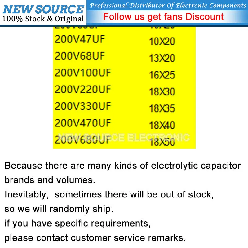 NewSource-condensador electrolítico de aluminio DIP, 1-5 piezas, 200V, 10uf, 33uf, 47uf, 68uf, 100uf, 220uf, 330uf, 470uf