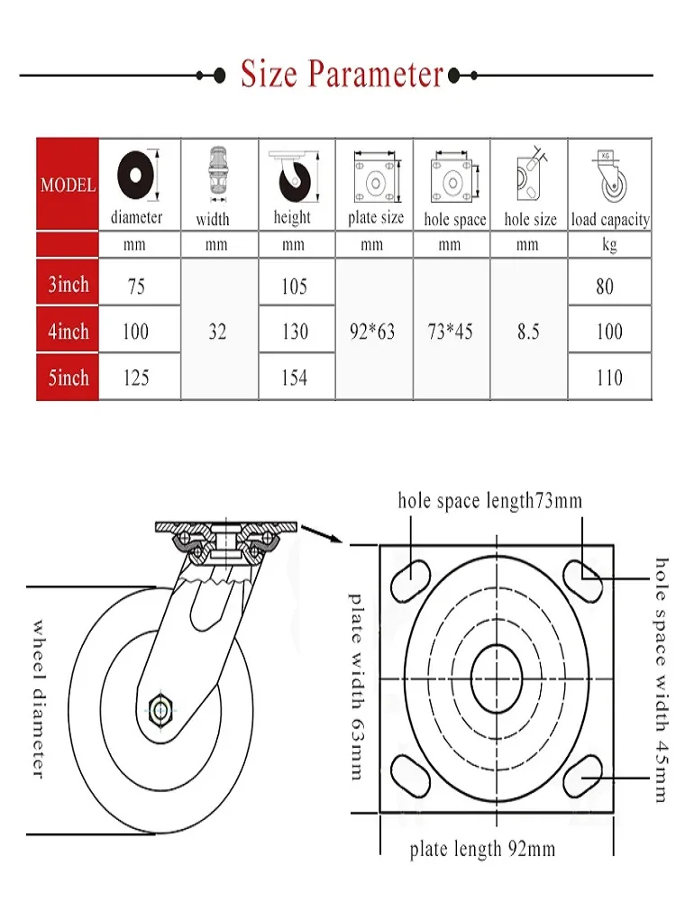 Casters Heavy Loads Rubber Swivel For Furniture Wheels Mover Noiseless Shelf Wheelbarrow Cart Hardwares Transporter Tire Trolley