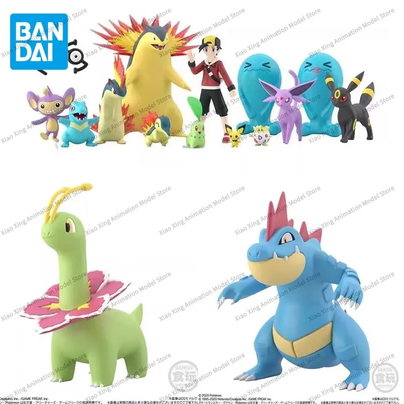 Bandai Original Pokemon Anime Figure Shokugan Scale World Ethan Meganium Feraligatr Action Figure Toys for Kids Gift Model