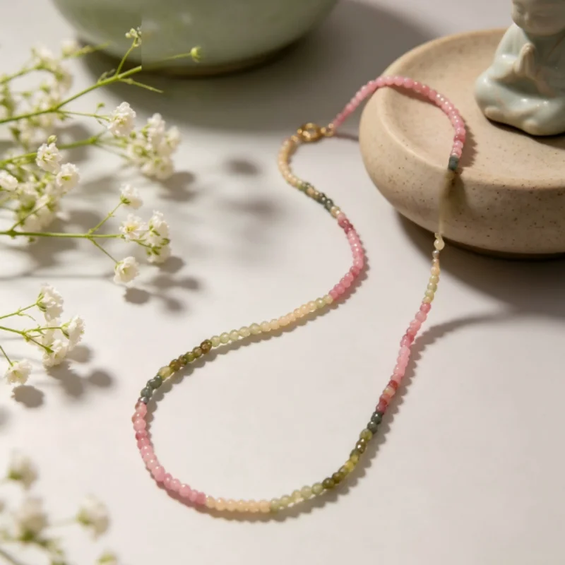 Fashion jewelry bead necklace collarbone chain natural gemstone crystal color separation precision weaving couple accessories