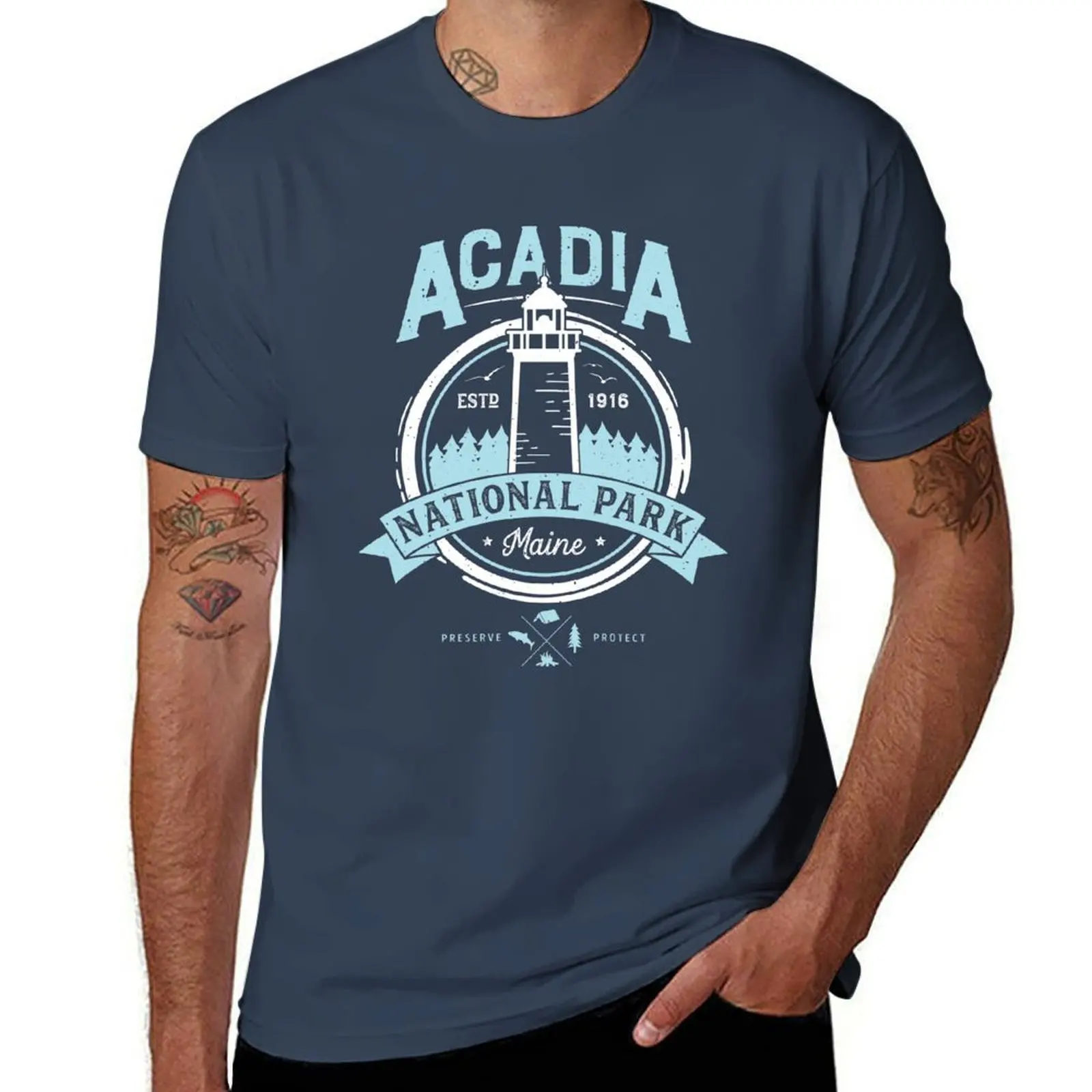 

Men Women Acadia T Shirt Park Maine National Vintage T-Shirt Urban Style Casual Short Sleeve Top