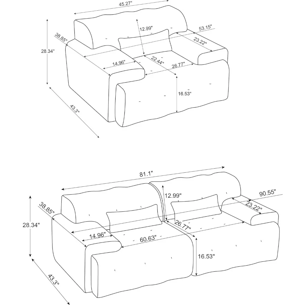 Bean Bag Sofa, Oversized Single Sofa, Comfortable with Arms, High Density Foam Padding with Two Pillows, Bean Bag Sofa Chair