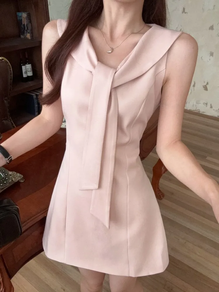 

Elegant French Style Lace Up Dress A Line Mini Short Dress High Waist Slim Fit Gray Fashion Party Outfit for Women Holiday Wear