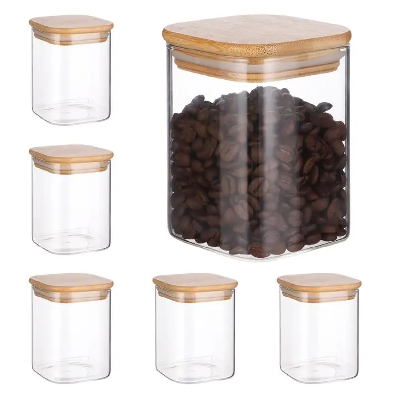 6Pcs Glass Food Storage Jars Pantry Organization Jars Glass Spice Storage Jars With Bamboo Lid Silicone Seal Perfect For Spices