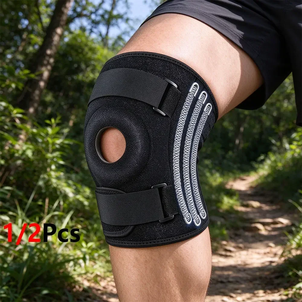 1/2Pcs XL-8XL Oversized Open Patella Knee Support Brace, Side Spring Stabilizers & Double Straps, Ventilated Neoprene Sleeve