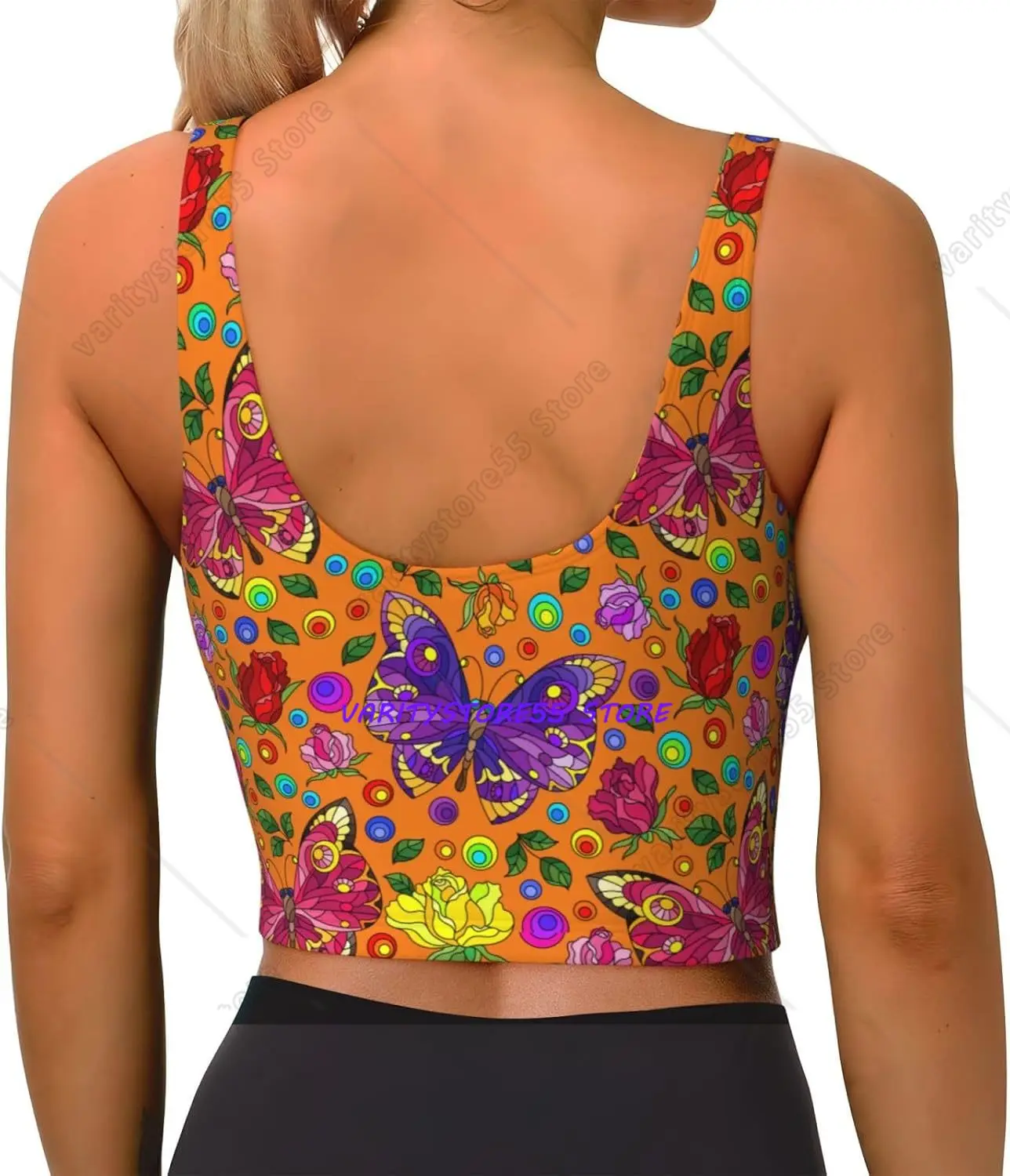 Butterfly Women's Sports Bra Yoga Crop Gym Tank Tops U Back Exercise Workout Top Removable Pads Fitness Outfit Sleeveless Shirt