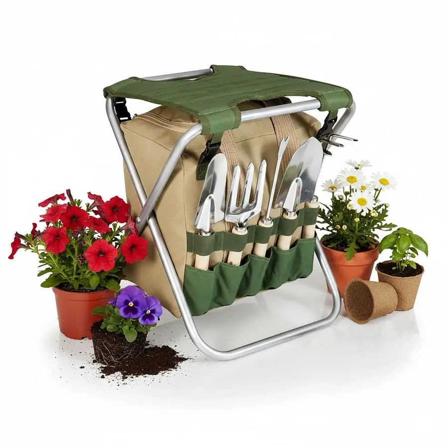 

Garden Kneeler and Seat, Folding Gardening Bench, Portable Garden Stool and Kneeler with Detachable Tote Organizer for Weeding a