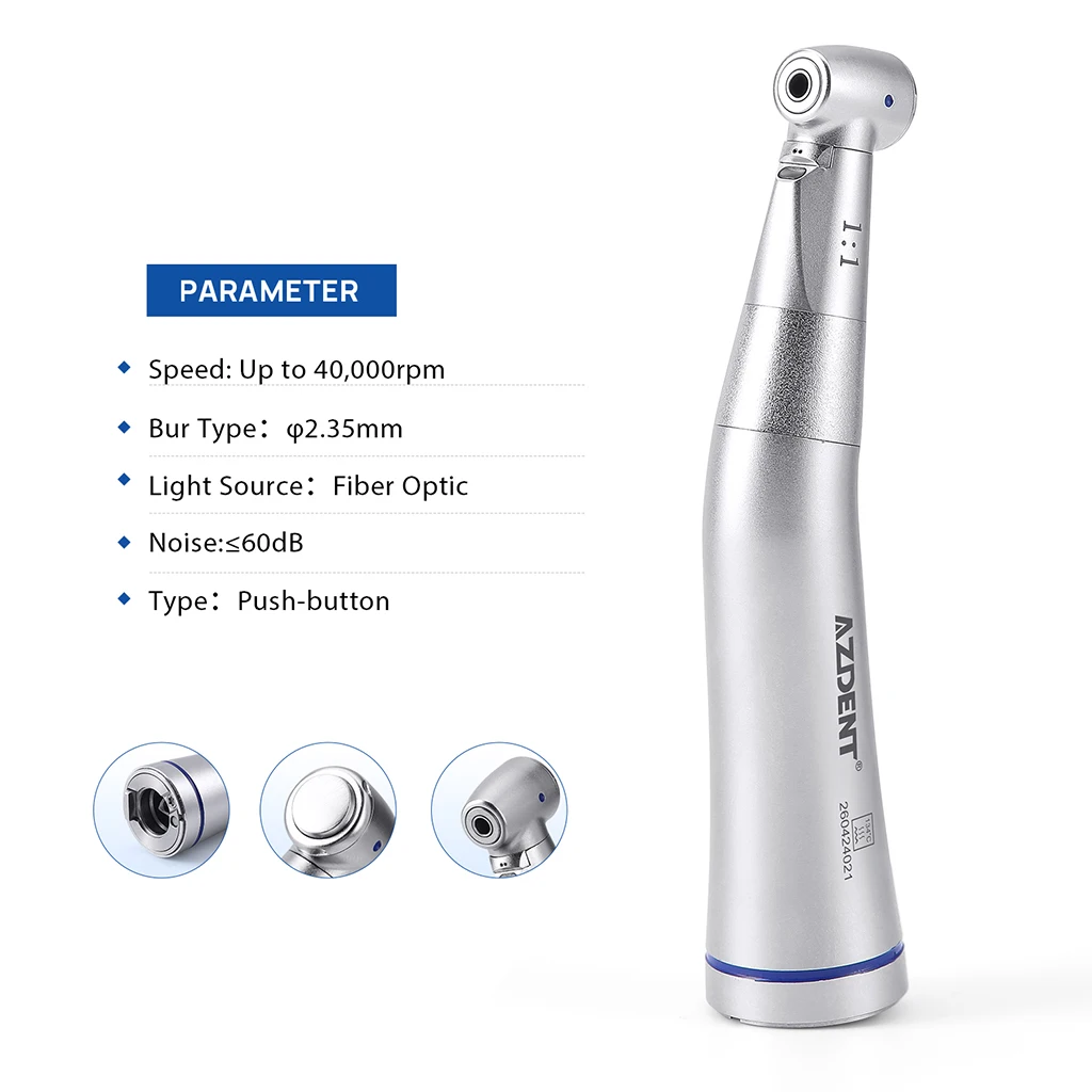AZDENT Dental LED Niedrigdrehzahl-Winkelstück 1:1/20:1 mit Glasfaser und abnehmbarem Kopf, Zahnmedizinisches Instrument 202C – Detail 3