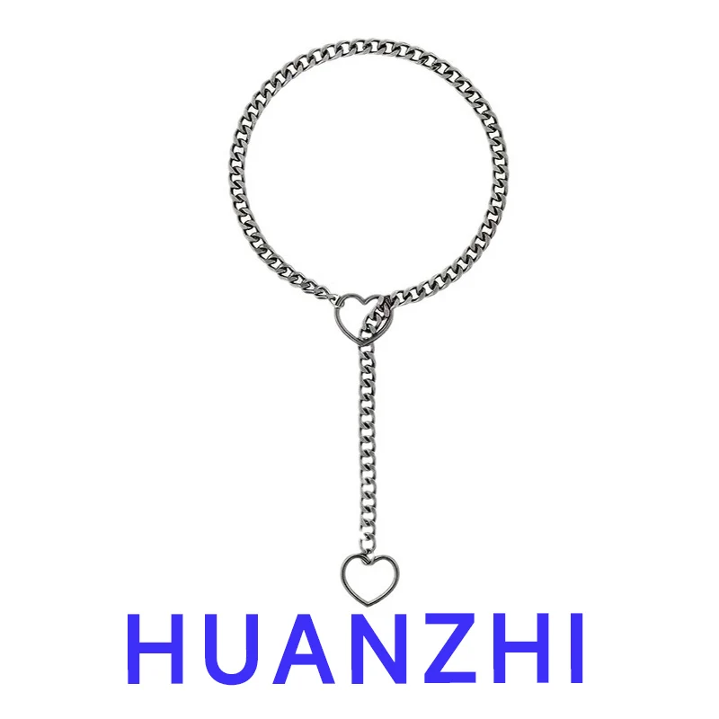 HUANZHI Simple Love Chain Long Necklace Fashion Y2K Punk Cuban Chain Choker INS Trend Adjustable Jewelry For Women Girls New